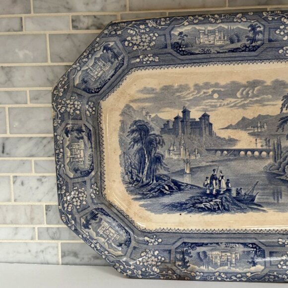Antique English Early Blue Transferware Platter| T.J.& J. Mayer - Picture 3 of 6